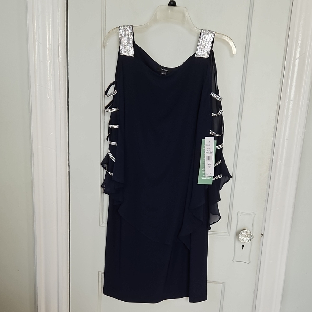 NWT Elegant Navy Dress with Silver Accents-XL